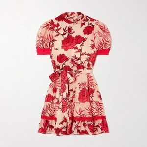 Alice + Olivia Cream Mini Dress with Red Floral Print